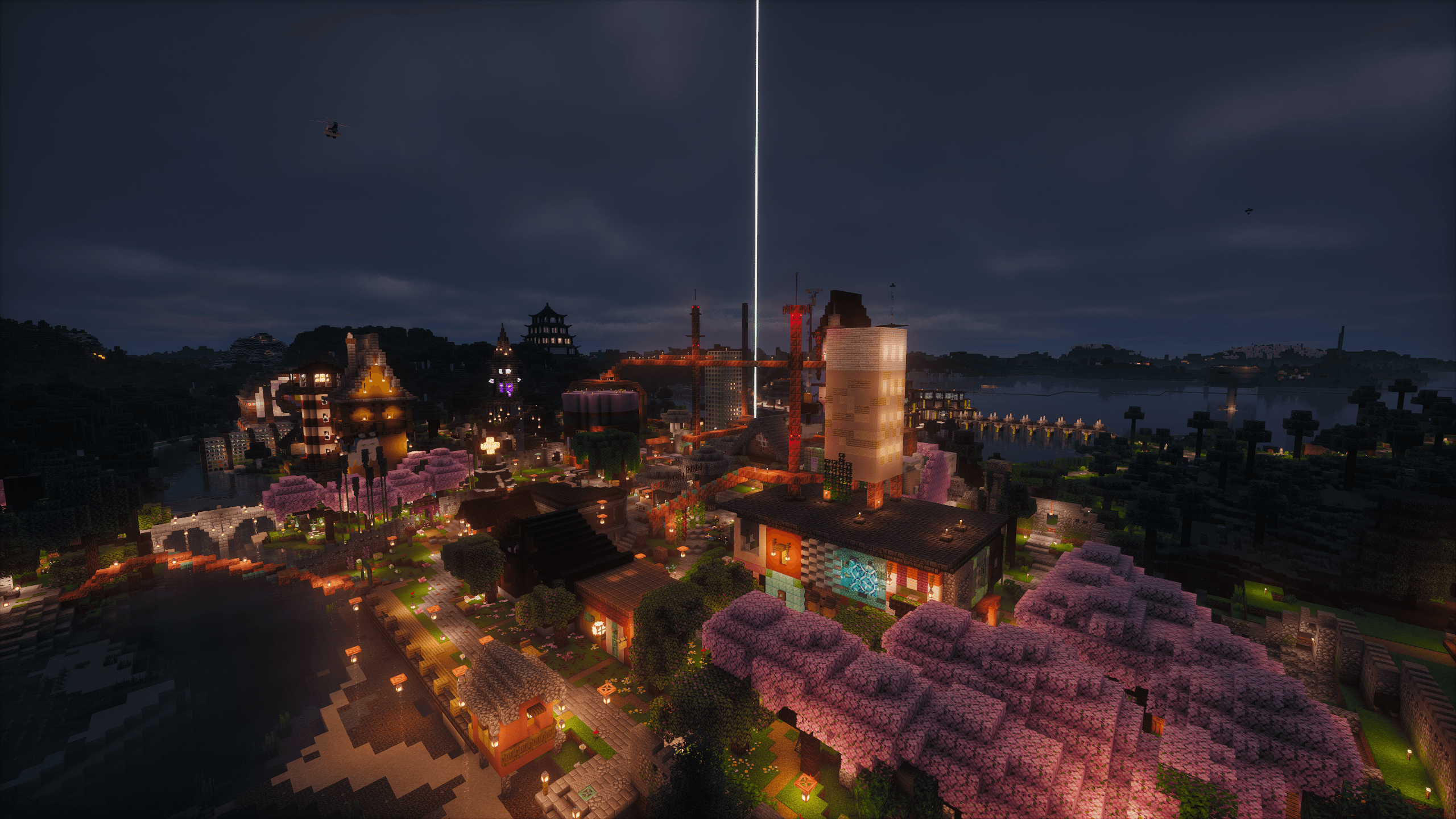 Taustakuvana maisema minecraft maailmasta